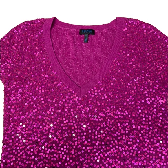ESCADA  v-neck fuchsia sequined top, small, EUC - Picture 5 of 10